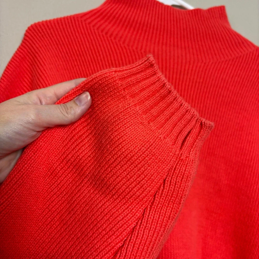 Vici Dolls Womens Small Bright Coral Orange Mock Neck Knit Long Sleeve‎ Sweater